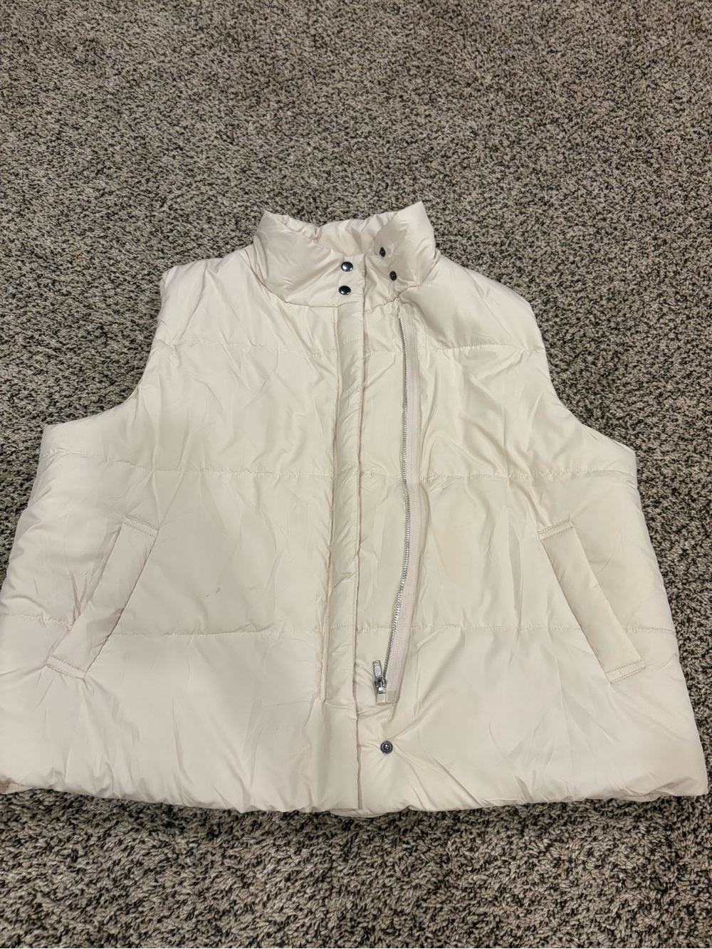 Amazon Cream Quilted Puffer Vest - Sleeveless Stand Collar